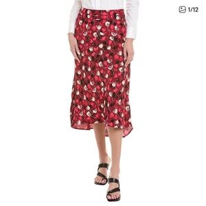 Cabi 4212 Corsage Floral Midi Skirt Size 8 Wine Blossom Print
